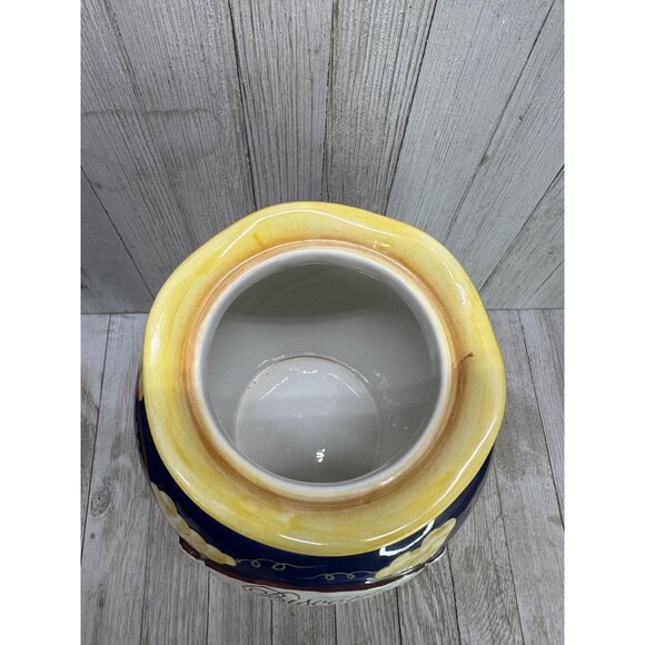 Vtg Cobalt Blue 11" Tall Cookie Jar BISCOTTI Canister Fall Leaves French Country - Picture 6 of 12